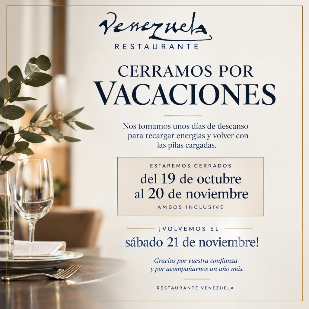 Cierre por vacaciones | Del 19 de oct. al 20 de nov.